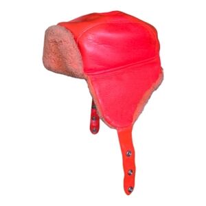 VINTAGE Trooper Hat Sz XL Orange Insulated Ear Flaps Hunting Vinyle Snowmobile